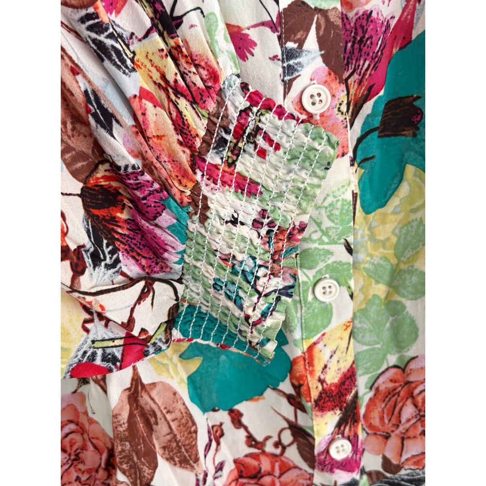 Alice & Olivia Silk Floral Blouse S Tropical Glam Travel Resort Boho Top Shirt - Picture 4 of 5
